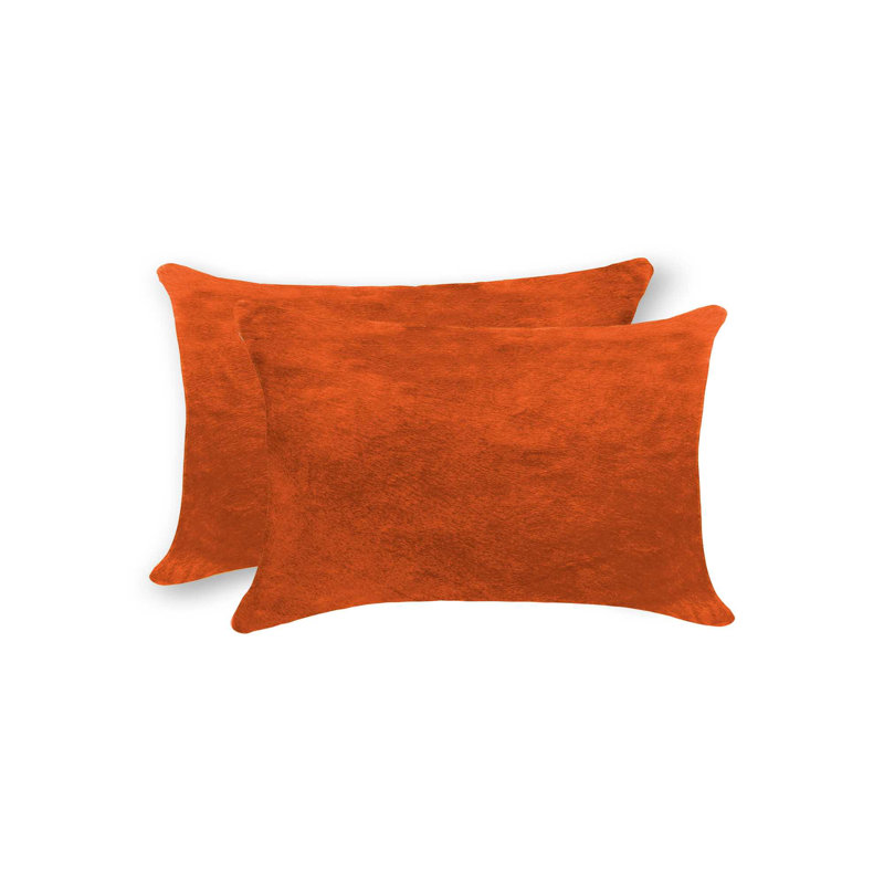  (Set of Two) 12" X 20" Cowhide Lumbar Throw Pillow, Orange