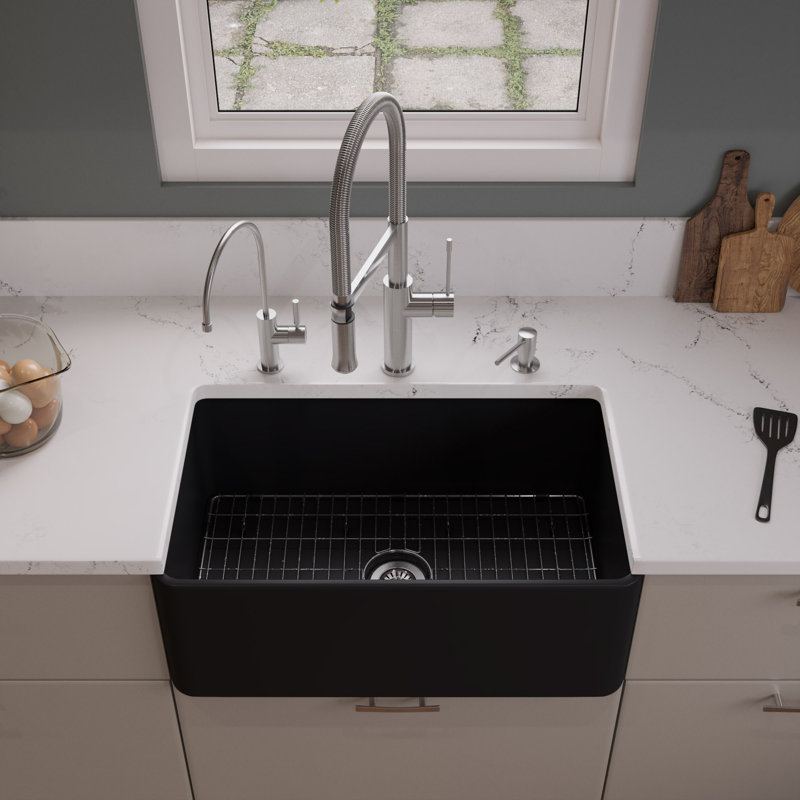 Alfi Brand 18'' W Single Bowl Fireclay Farmhouse Kitchen Sink 0, Black 