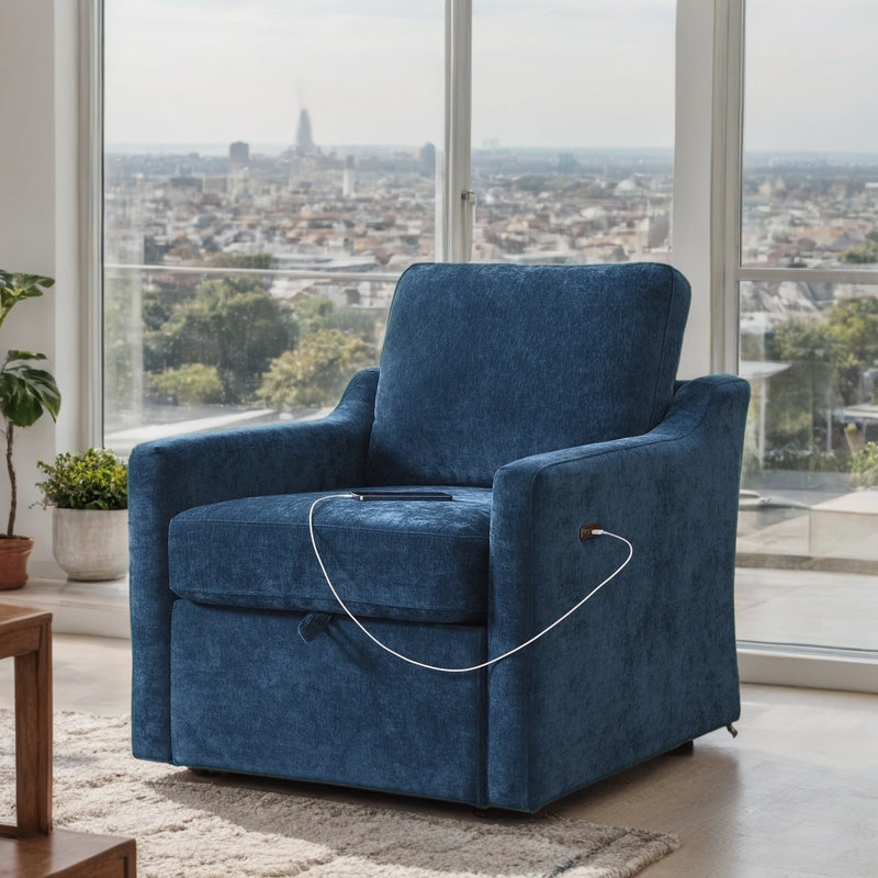 Fauteuil pivotant en chenille avec chargement USB - Fauteuil d'appoint rotatif à 360 ° avec poche de rangement - Capacité de 300 lb