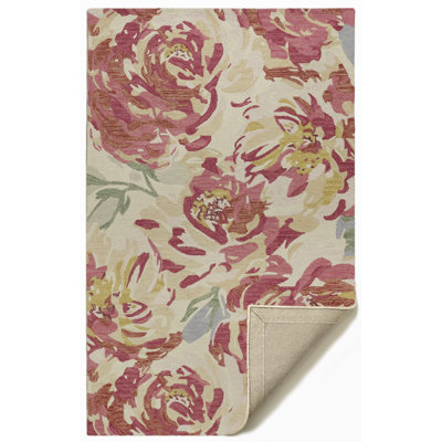 Floral Area Rug - Hand Hooked, Natural Fibre, Soft Underfoot - Natural Wool - Living Room Dining Room - Multicolor