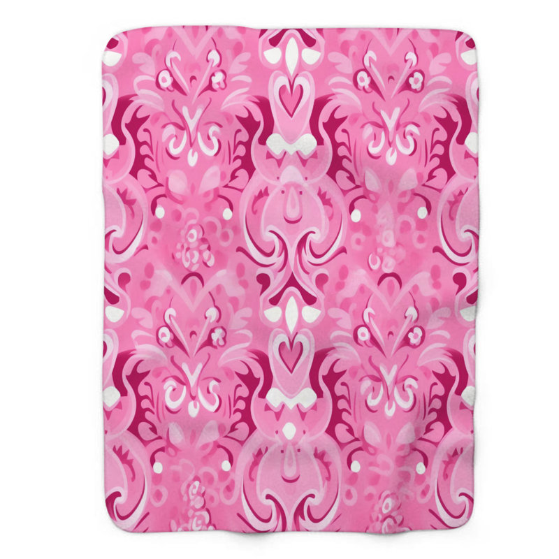 Pink Petal Tiles - 1 Piece Premium Sherpa Blanket, Queen