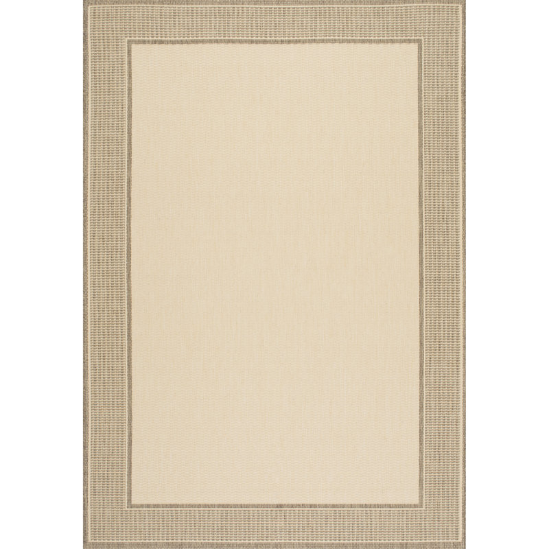Burkley Monochrome Bordered Beige Indoor/Outdoor Rug, Rectangle 8'6" x 13'