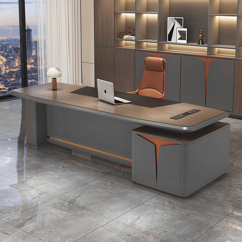 Bureau de direction brun et gris 102,36 po, H 29,53 po x l 102,36 po x P 31,5 po