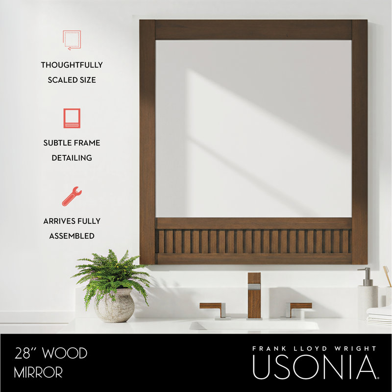 Through Lines Flat Wall Mirror, 30" x 28", Brown