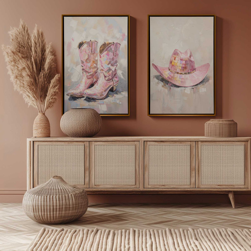 «Cowboy Essentials» en rose, ensemble de 2, Cadre flottant en chrome poli, H 19 po x l 26 po
