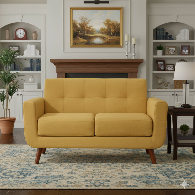 Causeuse en tissu de style moderne, Polyester jaune Naples
