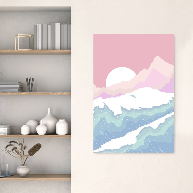 «Pastel Mountain Waves Peaceful Serene Tranquil Coastal Landscape», reproduction d'art, 48" H x 32" W