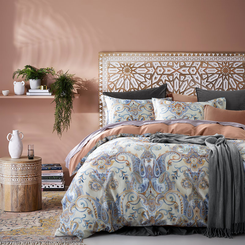 Pastel European Damask Cotton Sateen Duvet Cover, King
