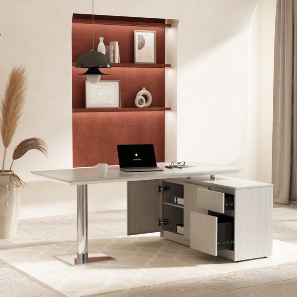 ALFA Furnishing L-Shaped Metal Base Executive Desk | Wayfair