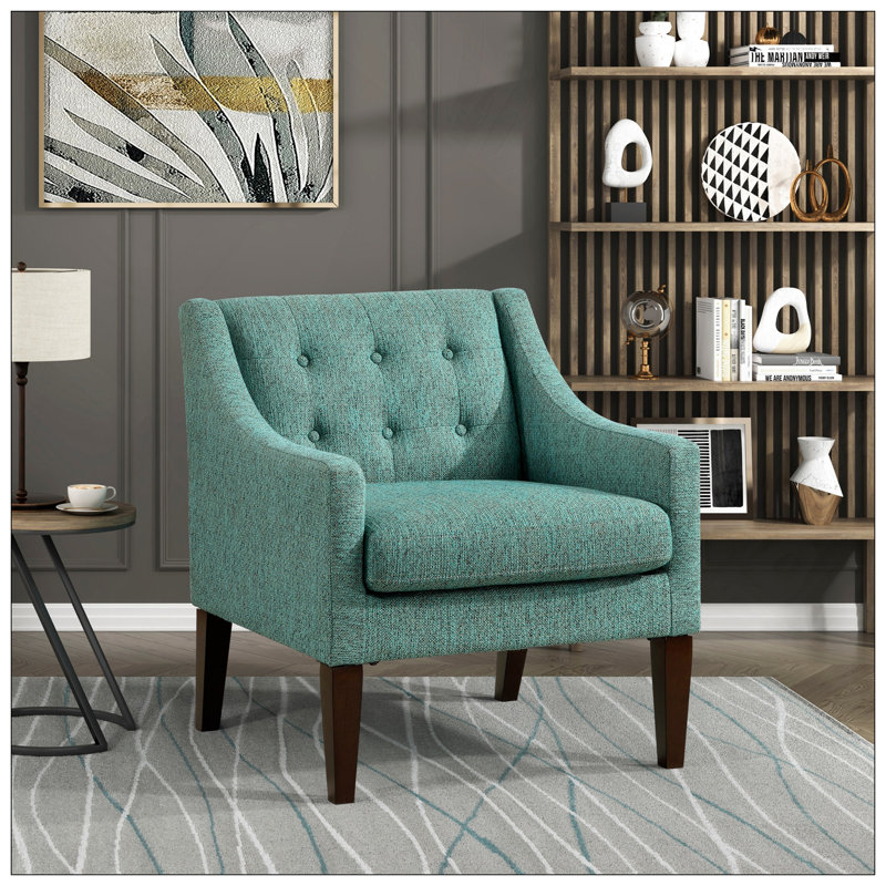 Clopton 26" Mid Century Modern Accent Chair - Textured Accent Chair with Removable Cushion Cover, Button-Tufted Back