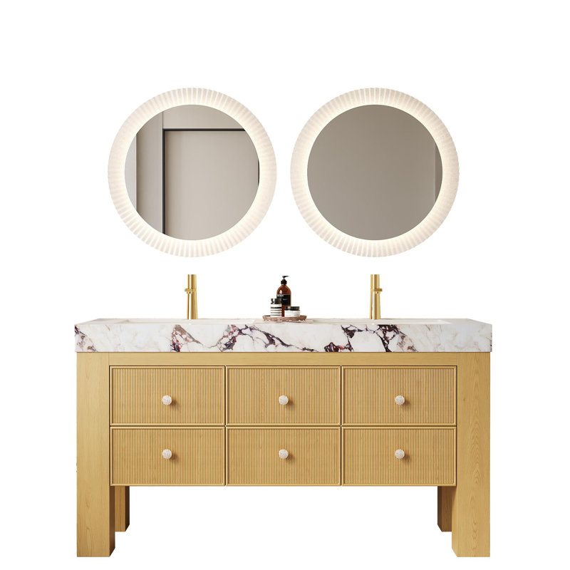 Meuble-lavabo double 60 po avec comptoir en pierre frittée et lavabo en céramique