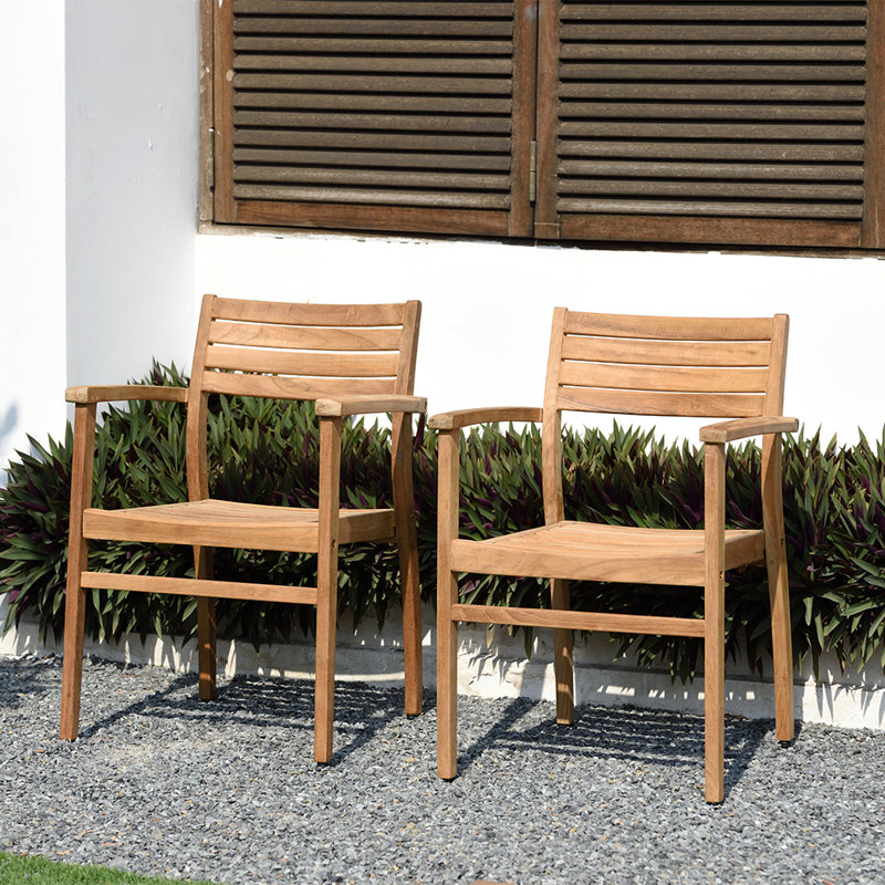Teak Wood Outdoor Dining Armchair Set of 2