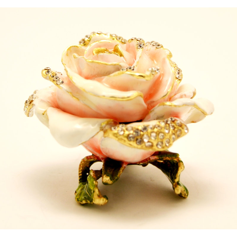 Magnifique boîte à bijoux rose avec émail rose et cristaux autrichiens
