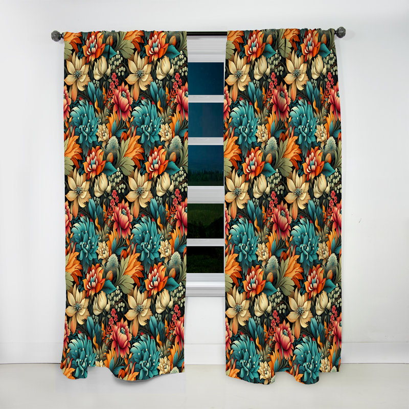 Fleurs Boho Dreams - rideau floral - rideau damas obscurcissant - 1 panneaux, L 52 po x L 120 po