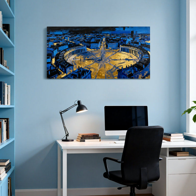 «Scenic & Cityscapes Blue Cityscape Night View», reproduction d'art, H 16 po x l 32 po