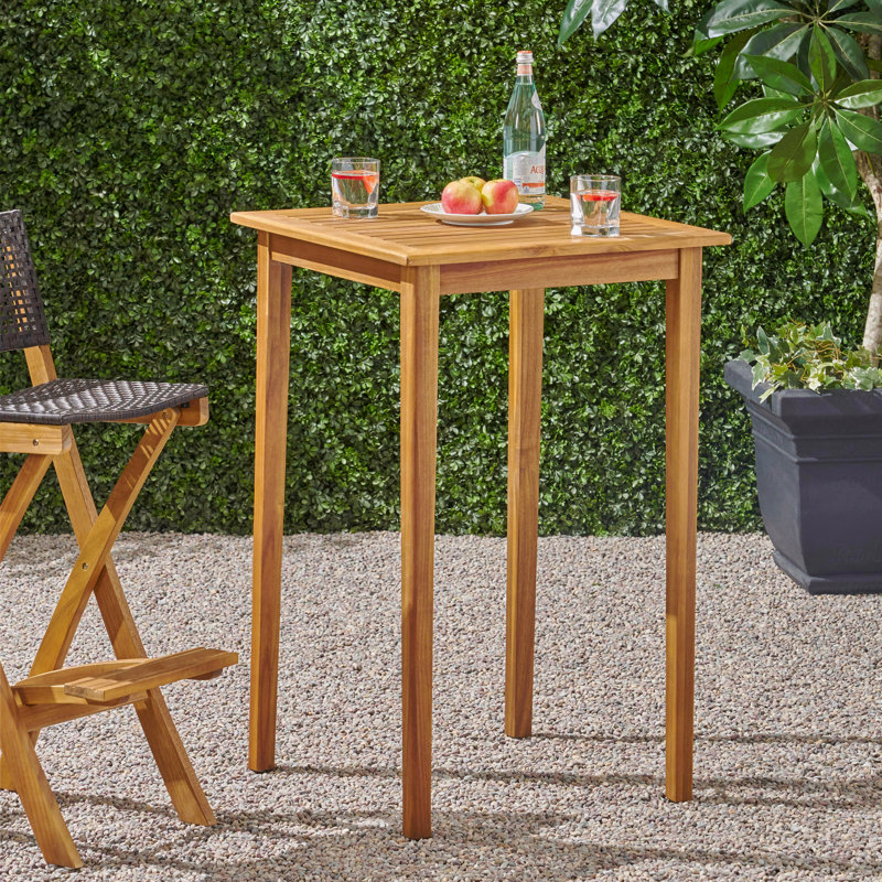 Outdoor Minimalist Acacia Wood Square Patio Bar Table, Teak