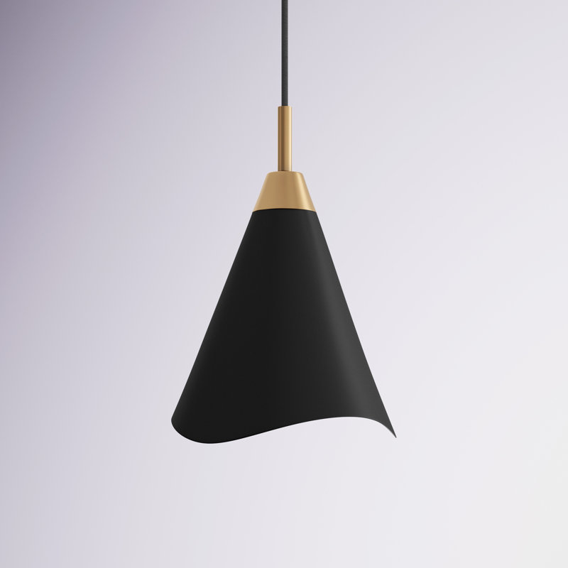 Gertrude 1-Light Metal Single Pendant with Sloped Ceiling Compatibility, 18" H x 12" W x 12" D, Matte Black/Burnished Brass