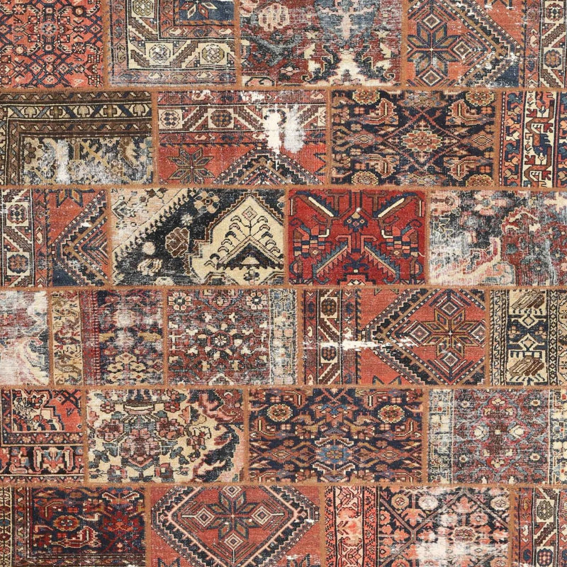 Tapis brun/orange/bleu zone contemporaine, Carré 4 pi