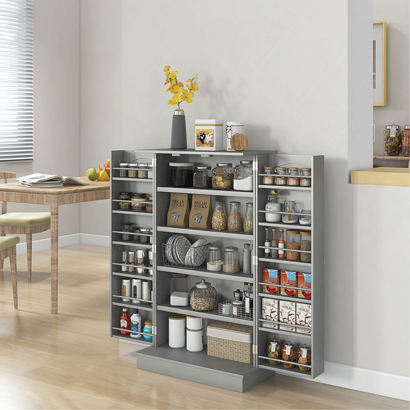 Cabinet 41" Kitchen Pantry Storage, Freestanding Kitchen Cabinet With 12-Door Shelves, Double Doors, 5-Tier Shelving And Adjustable Shelves, Paper Gray