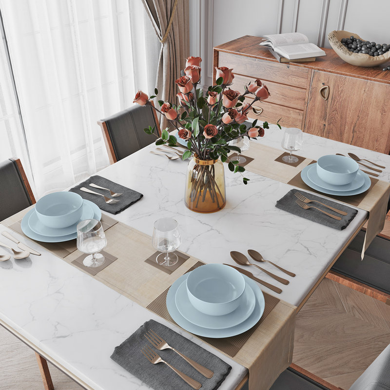 Latitude Run® 12-piece Blue Bone China Dinnerware With Lightweight Durable Chip Resistant Design Service For 4