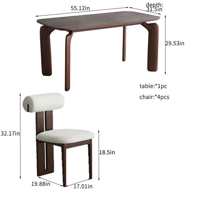 Ensembles de table de salle à manger en bois massif au design haut de gamme., H 29,53 po x L 55,12 po x l 31,5 po