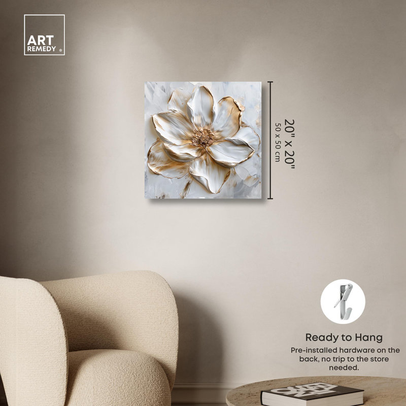 Ivory White Floral Wrapped Canvas Art, 20" x 20"