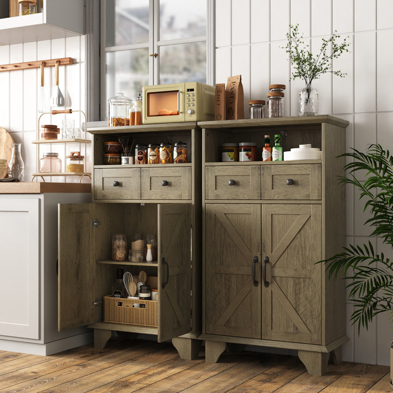 Garde-manger 41,3 po avec 2 tiroirs, garde-manger avec 2 portes et tablettes réglables, Brun