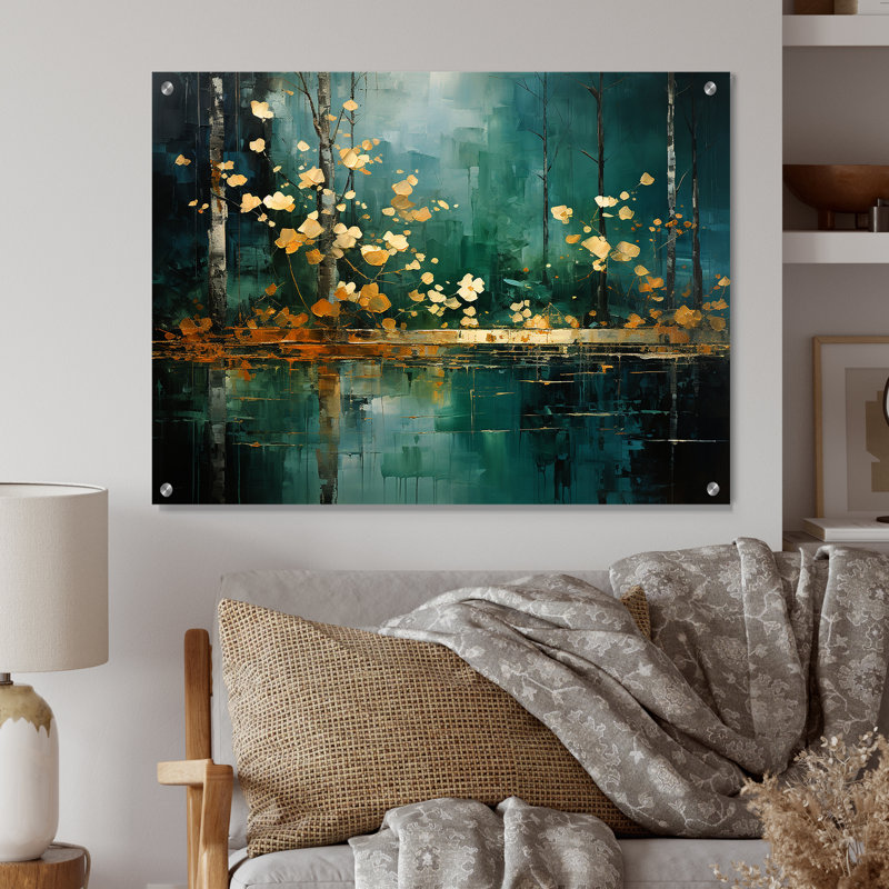 «Bold Forest Emerald Canopy II», art mural forêt en acrylique pour la cuisine, H 12 po x l 20 po