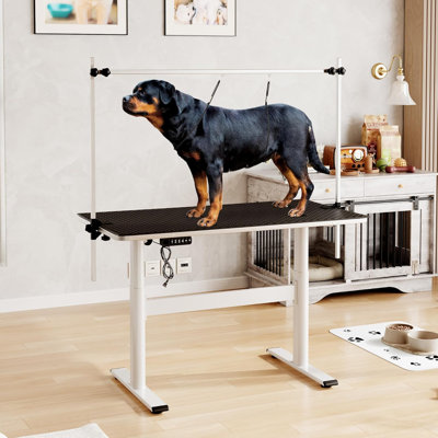 Table de toilettage électrique pour chien, table de toilettage robuste pour animal de compagnie de 46 po avec plateau et accoudoirs réglables en hauteur