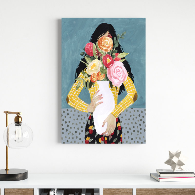 «Flower Vase Girl II», peinture sur toile, H 36 po x l 24 po