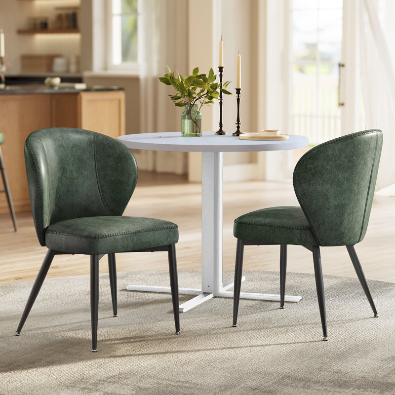 Chaises de salle à manger rembourrées en cuir synthétique avec coutures, Vert forêt