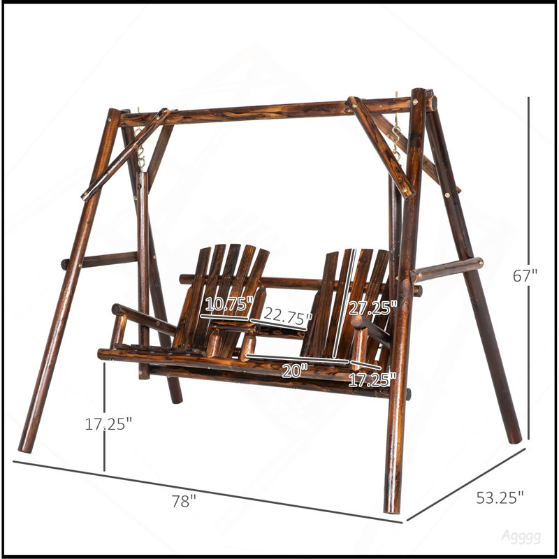 Balancelle en bois avec support, balancelle de patio 2 places avec table centrale