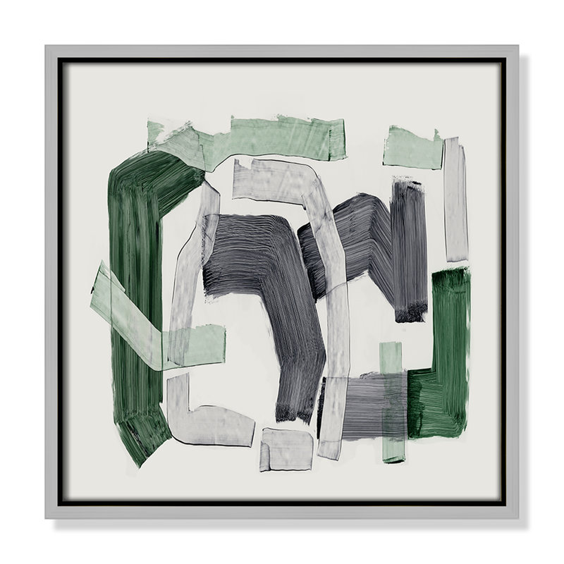 Formes d'émeraude - reproduction carrée par Casa Fine Arts, Toile argentée avec cadre flottant, Pas de tapis