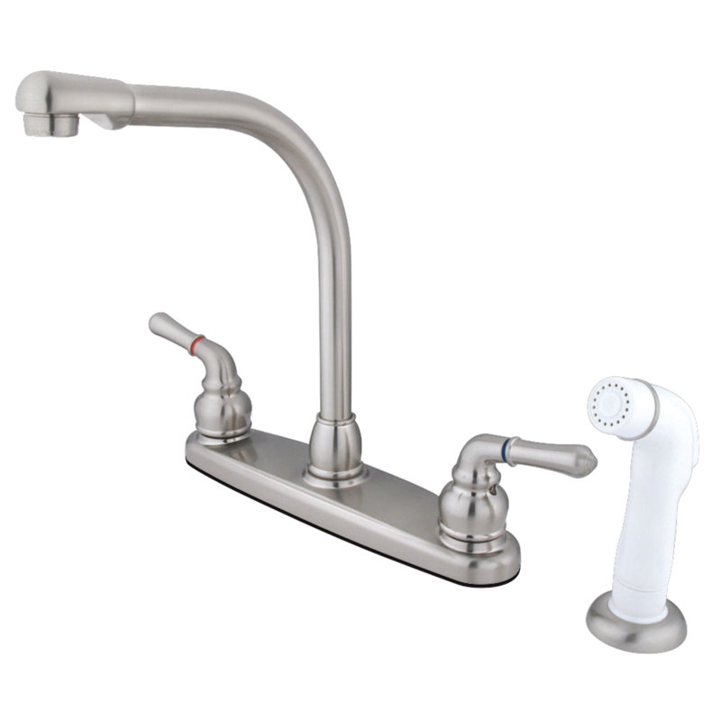 Magellan Centerset Double Handle Kitchen Faucet, Brushed Nickel/Polished Brass, With Spray