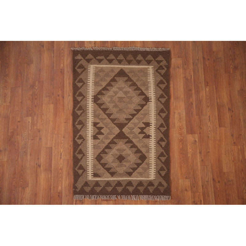 Geometric Kilim Reversible Wool Area Rug 3x4