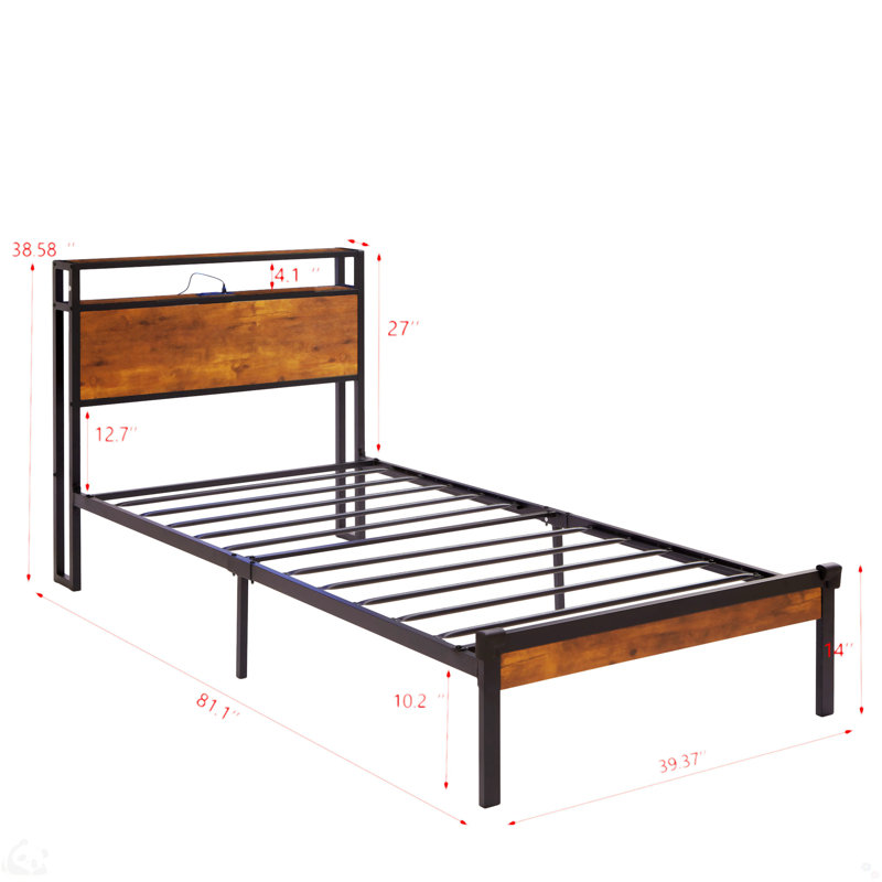 Hubele Metal Platform Bed with USB LINER and LED Lights, Twin