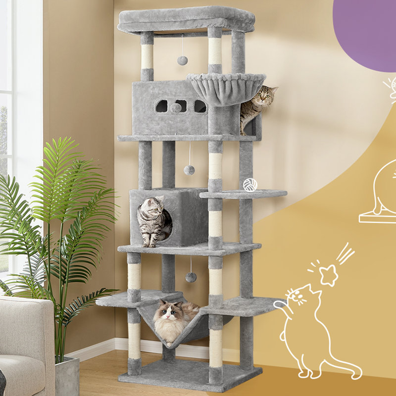 Batholo Cat Tree, Light Grey, 82.6"H x 19.6"W x 23.6"L
