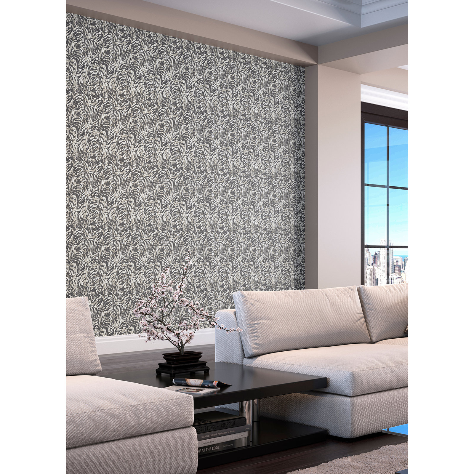 Montiel Modern Animal Print Wallpaper, Charcoal