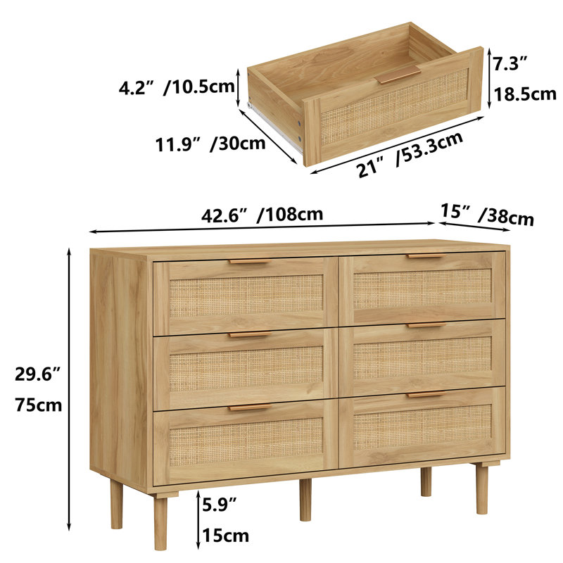  Commode 6 tiroirs Seeneytown, 29.8'' H x 42.5'' W x 15.9'' D