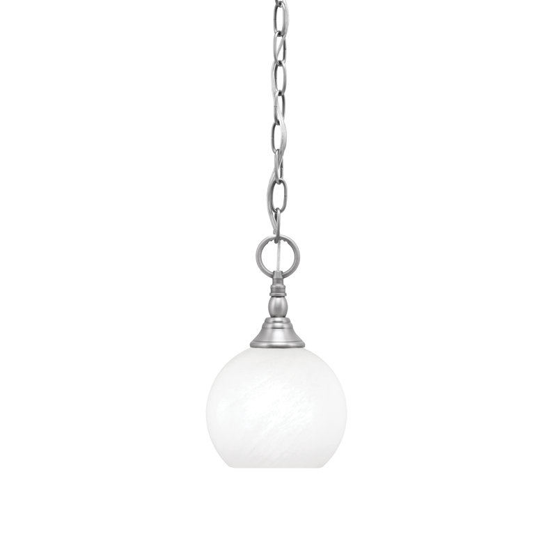 Mini-luminaire suspendu en chaîne avec verre de marbre blanc de 5,75 po, Nickel brossé