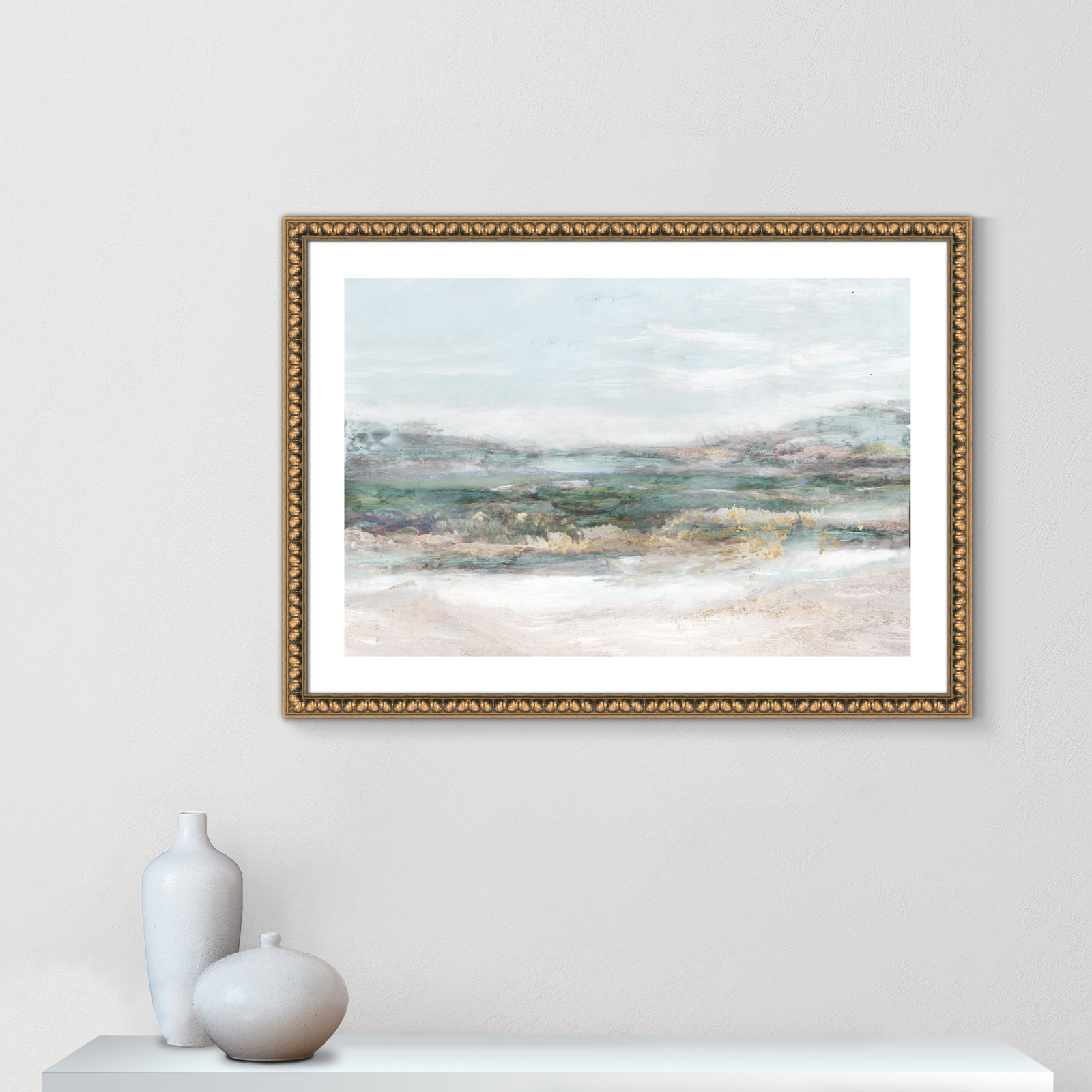 White, Gold Bead Framed Paper, 25.5" H x 35.5" W x 1.125" D