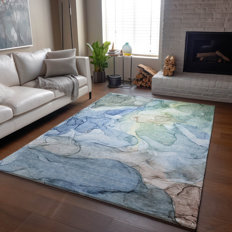 Tapis bleu Cerrito AMF512 lavable à la machine de qualité supérieure, Rectangle 5 pi x 7 pi 6 po