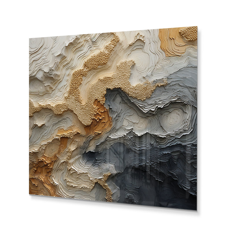 «Gold and Beige River Spiral», peinture abstraite imprimée sur métal, H 36 po x l 36 po x P 1,5 po