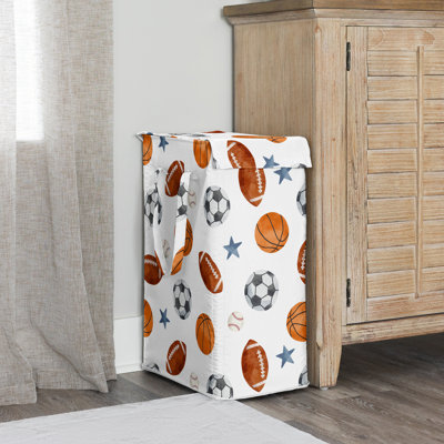 Watercolor Sports Theme Fabric Foldable Laundry Hamper with Handles