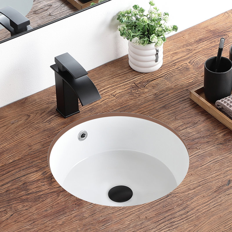 Lavabo de salle de bain encastrable rond 16 po x 16 po encastré en porcelaine vitreuse avec trop-plein