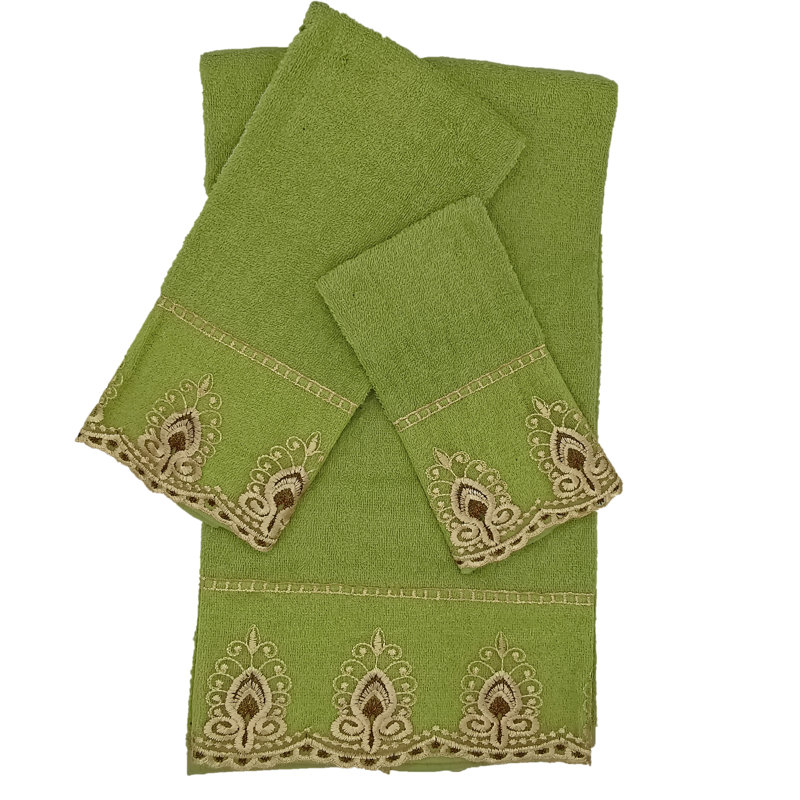 Ensemble de serviettes 100% coton 3 pièces Carli, Vert