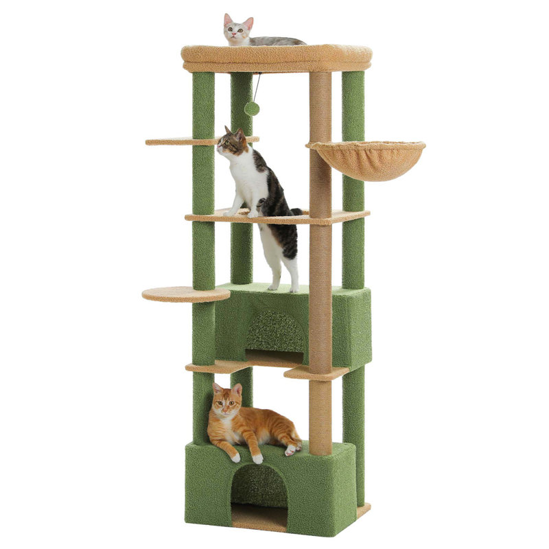 Green Tall Cat Tree Tower with Sisal Scratching Posts