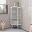 Armoire de coin moderne de 22,25 po avec portes et tablettes en verre trempé pour un rangement polyvalent dans la salle de bain, le salon et la chambre à coucher