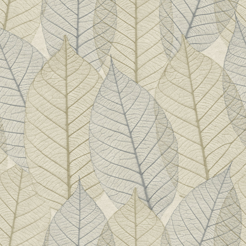 Papier peint feuille et dentelle bleu beige, Bleu