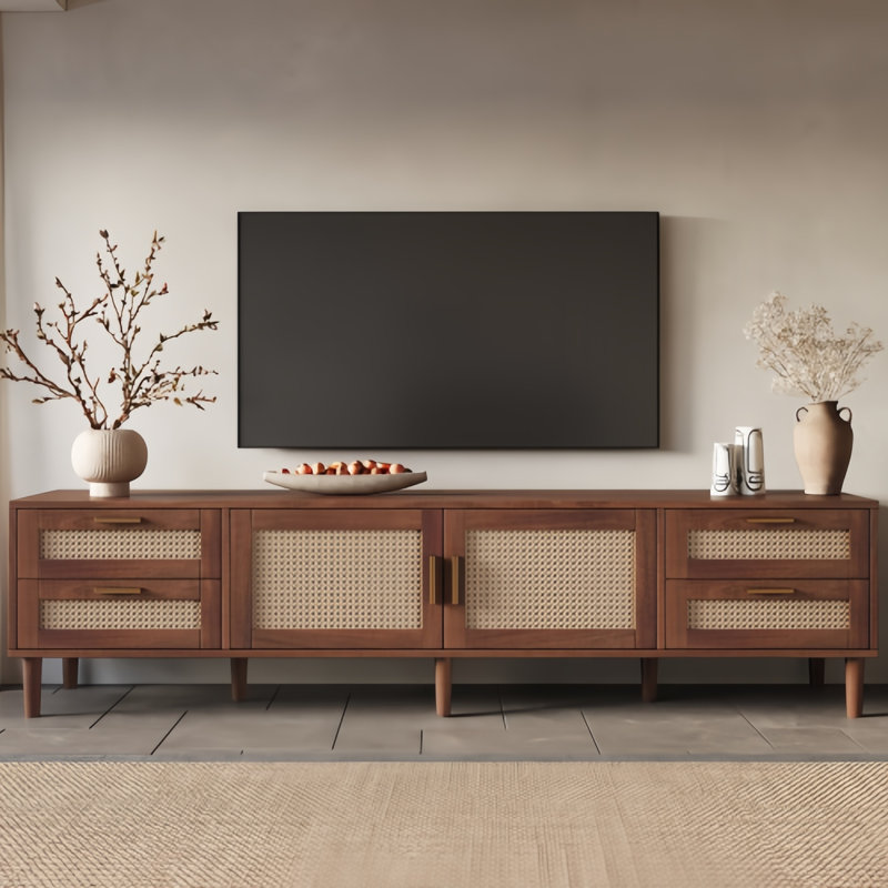 78” TV Stand For Tvs Up To 85”, Media Console With 4 Drawers, Solid Wood Legs & Soft Closing Hinges